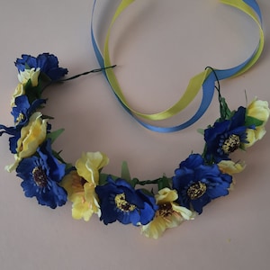 Ukrainian headband, blue and yellow hair piece, national flower crown with artificial flowers