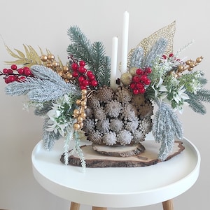 Advent arrangement, decor indoor, Christmas table decor, table centerpiece, Gift for Christmas, pinecone Holiday decor, fireplace decor