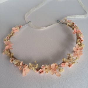 Blush champagne dried flower crown for wedding, pink headband for bride, rustic hair accessories, preserved babys breath hydrangea hairpiece imagem 3