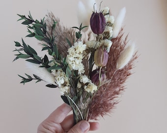 Bastelset mit Trockenblumen, Pampasgras, Eucalyptus, Lila Blumen, Geschenk für Freundin, für Frohe Ostern