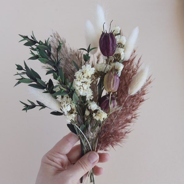 Bastelset mit Trockenblumen, Pampasgras, Eucalyptus, Lila Blumen, Geschenk für Freundin, für Frohe Ostern