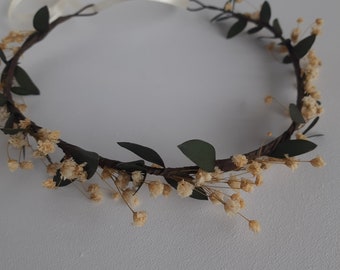 Hochzeitshaarkranz, Kranz aus konserviertem Eukalyptus und Schleierkraut, Trockenblumen Haarreif, greenery flower crown, bridal hairpiece