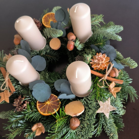 Advent Wreath Catholic Natural Decor, Adventstablett, Holiday Decor, Table Centerpiece, Green Natural Needles, Candle Holder, Christmas Gift