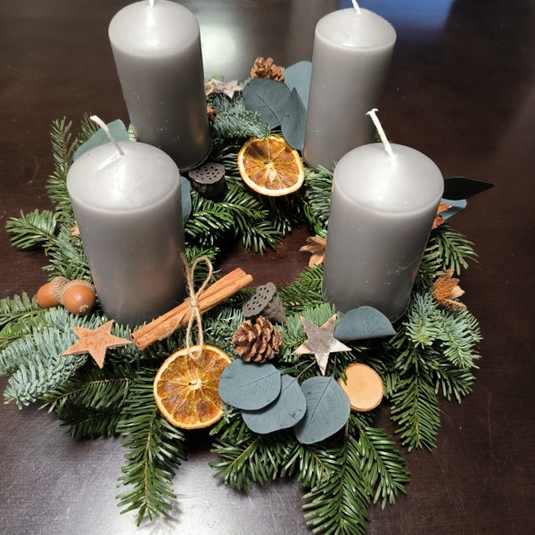 Couronne de l'Avent catholique, Tablette de l'Avent, déco de vacances, centre de table, aiguilles naturelles vertes, bougeoir, cadeau de Noël