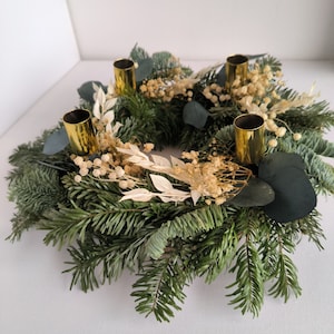 Natür Dekor, Advent candle with dried flowers, Adventkranz rustic, Christmas decoration, table centerpiece, green natural brunches