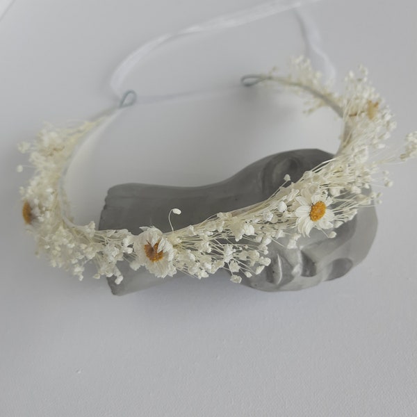 Couronne de fleurs séchées Trockenblumen Haarkranz, Hochzeitskranz, Kamille, Konserviertes Schleierkraut, Gypsophila, Daisy Baby Breath