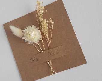 Grußkarte handgemacht mit getrockneten Blumen, Grußkarte, Geburtstagskarte, Danksagungskarte, Kraftkarte, personalisiert Ihre eigene Textkarte