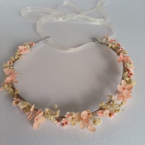 Blush champagner getrocknete Blumen Krone für die Hochzeit, rosa Stirnband für die Braut, rustikaler Haarschmuck, konservierter Schleierkraut Hortensien Haarschmuck Bild 4