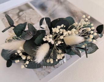 Haarschmuck aus Trockenblumen, Hochzeit Steckkamm, Trockenblumen Brautfrisur, Kamm mit Eukalyptus stabilisierten Schleierkraut