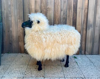 White Large sheep chair made of natural sheep fur.Interior design furniture,your guest also can sit on this lamb chair.