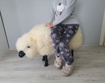 Lifesize Large grazing sheep chair  in style of the famous Lalanne sheepstatue.Natural creamy white fur , super fluffy
