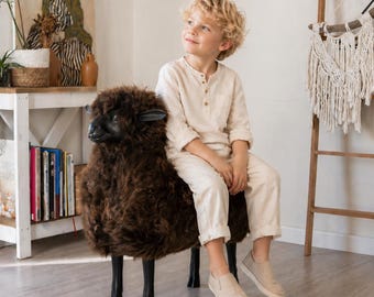 Cozy interior Lalanne style baby Lamb chair. Art Lamb Ottoman Gift, Sheep Stool, Sculptural Furniture, Soft Animal Decor, Luxury Home Gift