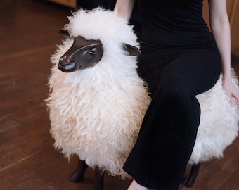 Lalanne Style Sheep Chair: Luxurious Sheepskin Stool, Fluffy Home Decor