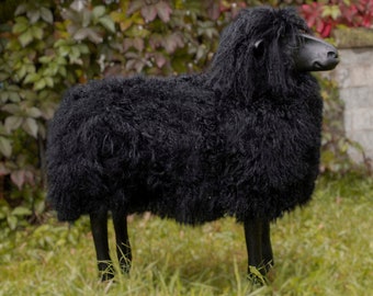Handcrafted Black Sheep Sculpture: Lalanne Style Sheepskin Chair