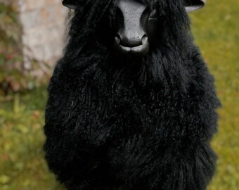 Handcrafted Black Sheep Sculpture: Lalanne Style Sheepskin Chair