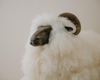 Sheepskin Ram Statue Chair: Hand-Carved Beechwood, Lalanne Inspired
