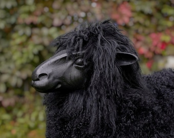 Handcrafted Black Sheep Sculpture: Lalanne Style Sheepskin Chair