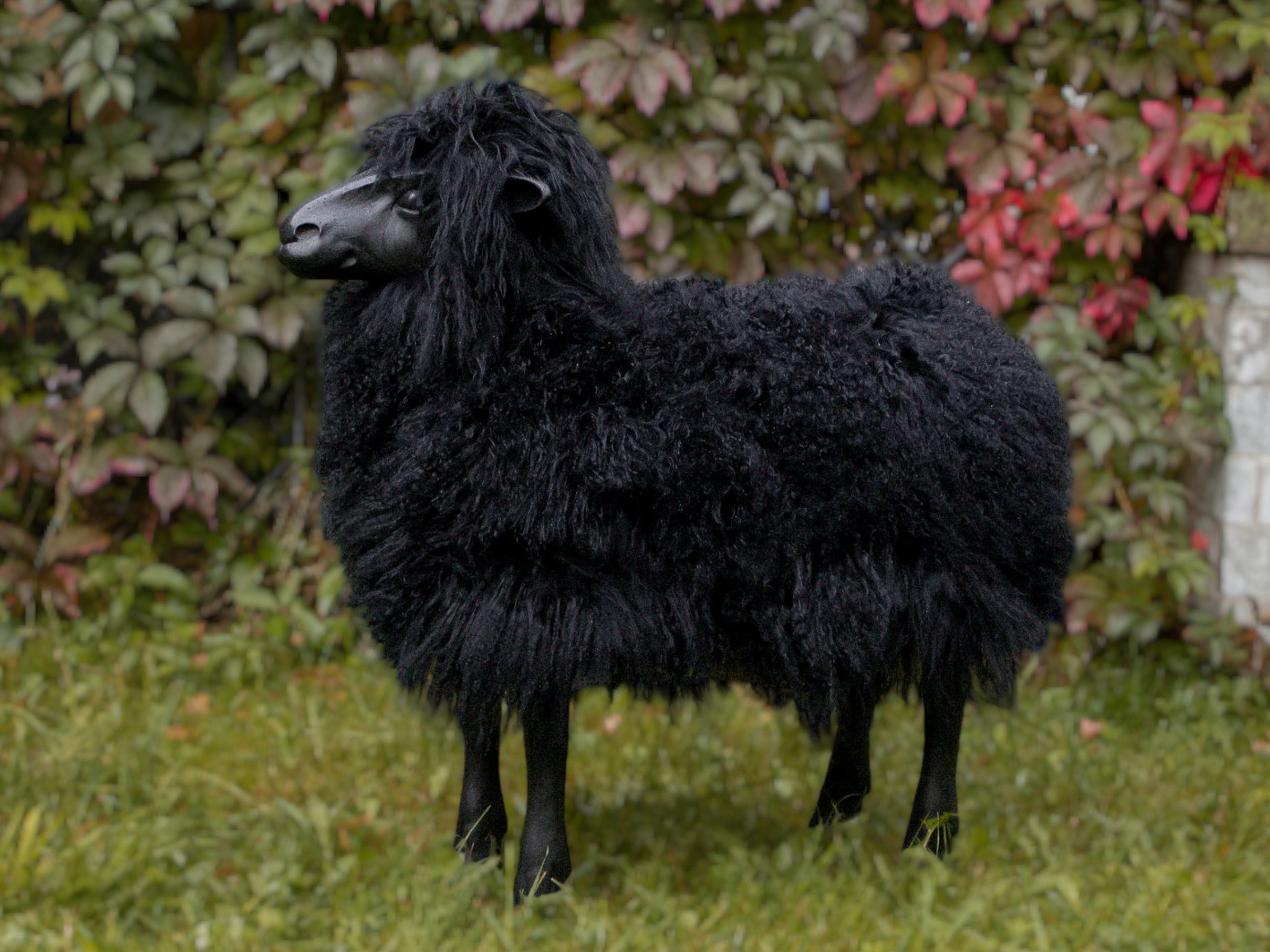 Handcrafted Black Sheep Sculpture: Lalanne Style Sheepskin Chair