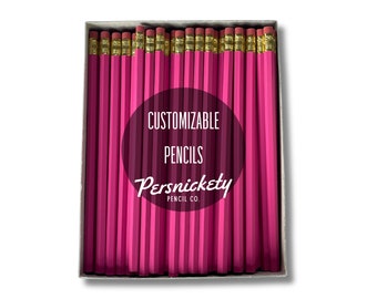 Hot Pink Custom Pencils | Personalized Pencils | Event Favors | Wedding Favors | Party Favors | Business Branding | Bulk Pencils | Holo Foil