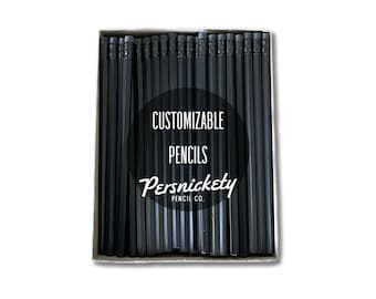 All Black Custom Pencils | Holographic Foil | Personalized Pencils  | Wedding Favors | Party Favors | Business Branding | Bulk Pencils