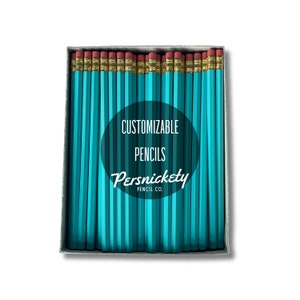 Turquoise Custom Pencils | Personalized Pencils | Holographic Foil | Wedding Favors | Party Favors | Business Branding | Bulk Pencils |