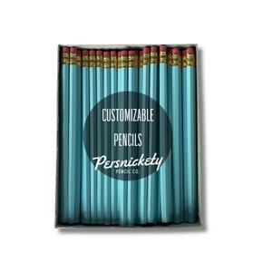 Pastel Blue Custom Pencils | Personalized Pencils | Holographic Foil | Wedding Favors | Party Favors | Business Branding | Bulk Pencils