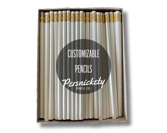 White Custom Pencils | White Eraser | Personalized Pencils | Party Favors | Business Branding | Bulk Pencils | Holographic Foil