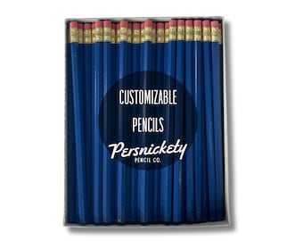 Navy Blue Custom Pencils | Holographic Foil | Personalized Pencils | Wedding Favors | Party Favors | Business Branding | Bulk Pencils