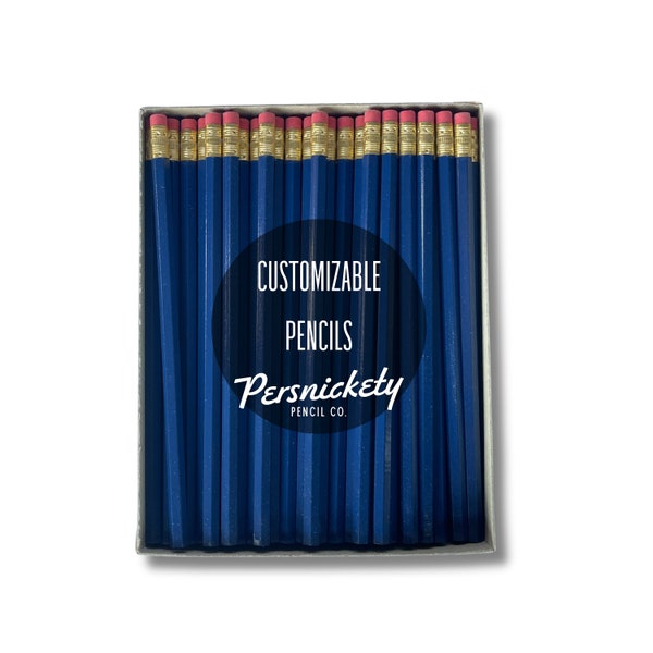 Navy Blue Custom Pencils | Holographic Foil | Personalized Pencils | Wedding Favors | Party Favors | Business Branding | Bulk Pencils