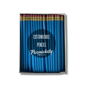 Bright Blue Custom Pencils | Personalized Pencils | Holographic Pencils | Wedding Favors | Party Favors | Business Branding | Bulk Pencils