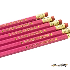 You're Awesome Pencil Set | Set of Six Foil Stamped Pencils | Cute Stationery | Gifts for Her | Motivation | Inspiration | Teacher Gifts