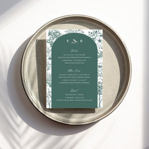 Modelo de menu botânico Menu de casamento floral vintage Menu de jantar Menu de festa de aniversário Menu personalizado Modelo editável para impressão instantâneo | Ilhas Virgens Britânicas