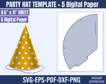 Party Hat Template, Party Hat Svg, Birthday Hat Template, Blank Hat Template, Paper Hat Template, No Glue Party Hat Template