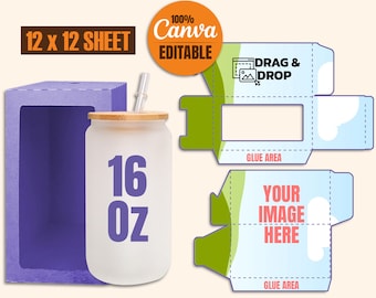 16 Oz Can Glass Box Template: SVG, PNG, PDF (Digital Download)