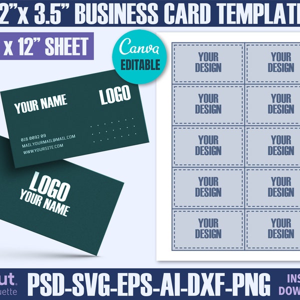 Business Card Template SVG, Blank Template, Blank Label, Business Card 3.5 x 2", US Letter