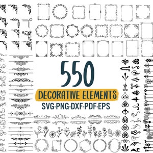 550 Decorative Elements SVG, Ornaments svg, Flourishes SVG, Swirls SVG, Text Divider Svg, Dividers Borders Svg, Text decoration svg, dxf