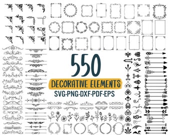 550 Decorative Elements SVG, Ornaments svg, Flourishes SVG, Swirls SVG, Text Divider Svg, Dividers Borders Svg, Text decoration svg, dxf