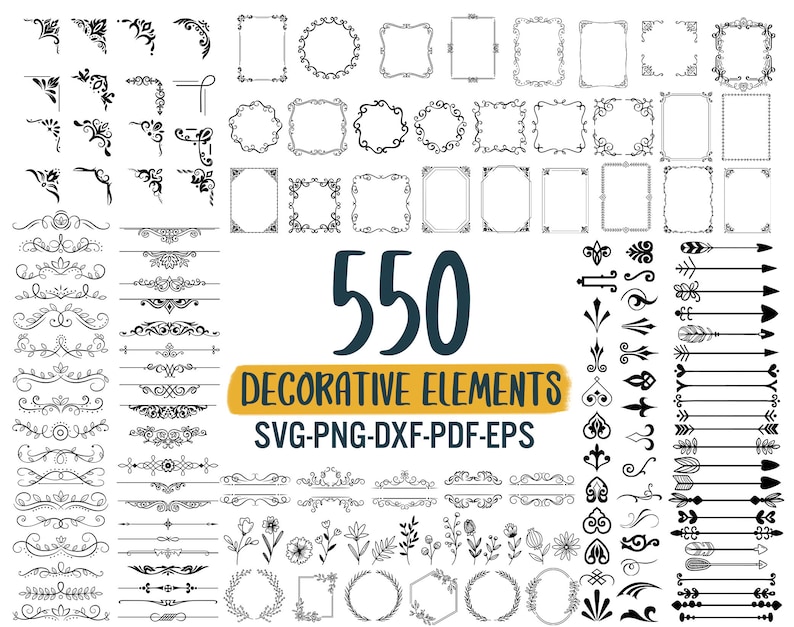 Decorative Elements SVG, Ornaments svg, Flourishes SVG, Swirls SVG, Text Divider Svg, Dividers Borders Svg, Text decoration svg