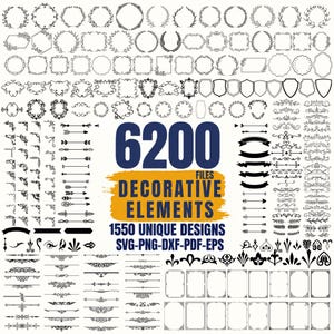 6200 Decorative Elements SVG Bundle: Borders, Dividers, Flourishes (Digital Download)
