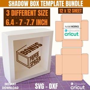 Quadratische Schatten Box Vorlage Bundle, Light Box svg, 3D Schatten Box svg, Schatten Box Cricut-Datei, Flexi Papier Spacer, Papierschnitt Licht Box