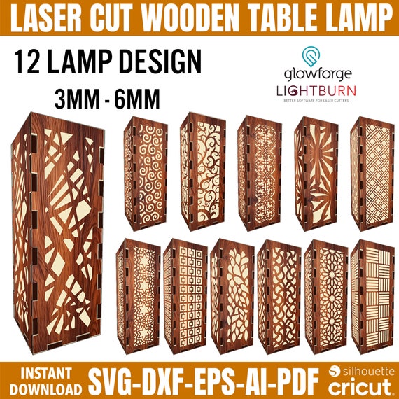 Laser Cut Table Lamp Template: Wooden Night Light Lantern (Digital Download)