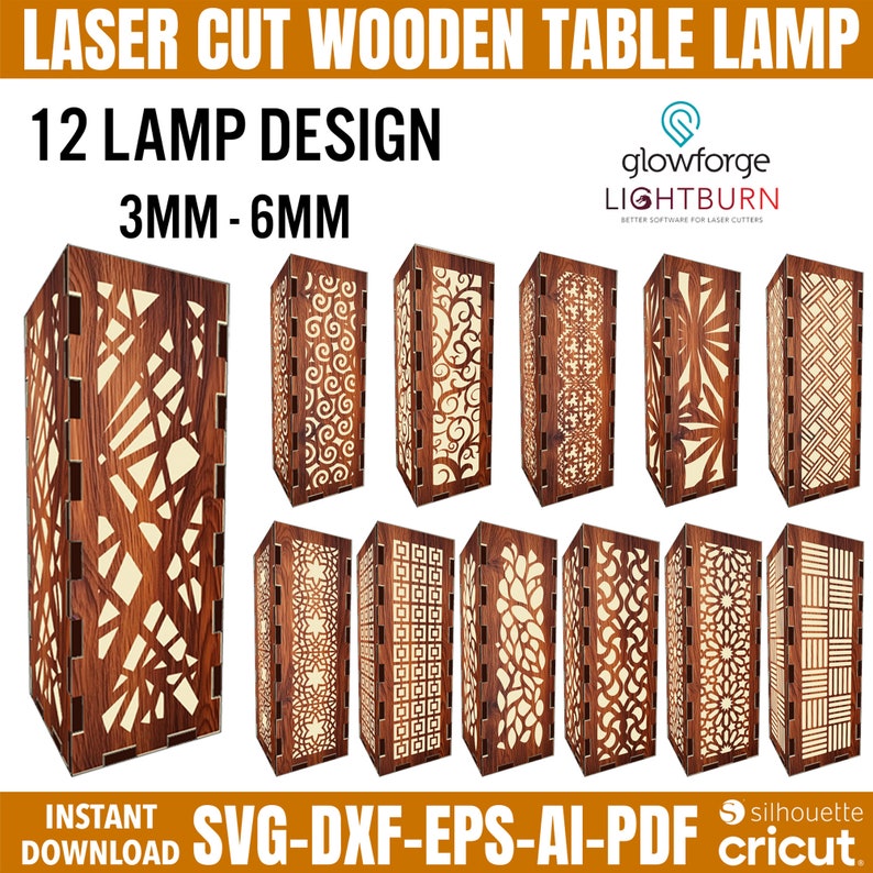 Plantilla de lámpara de mesa cortada a láser: Lámpara de noche de madera (descarga digital)