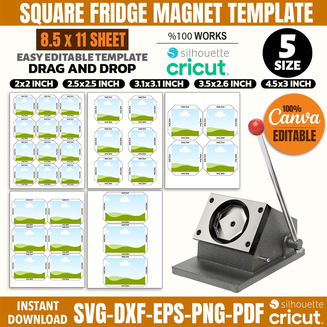 5 Size Canva Editable Fridge Magnet Template Bundle: DIY Magnet Design ...
