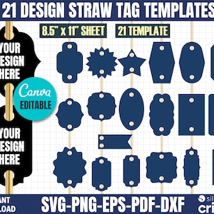 Straw Tag Template SVG: Party Favor Tags, Cricut Cut Files (Digital Download)