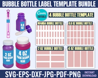 Modèle d'étiquette de bouteille à bulles, modèle d'autocollant de bouteille à bulles, modèle Svg de bouteille à bulles, étiquette de bouteille à bulles de 4 oz - 2 oz - 0,6 oz