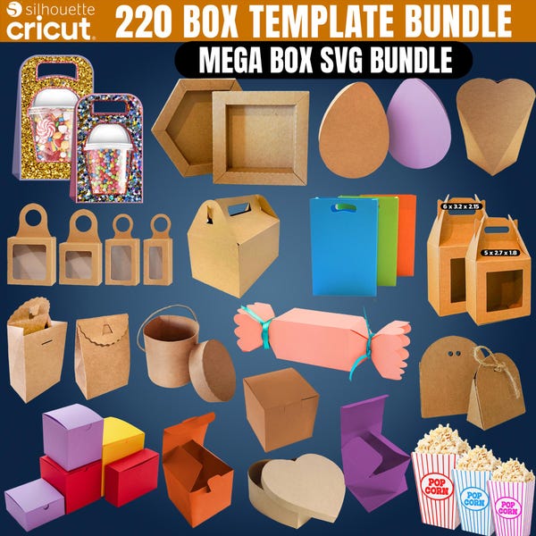 220 Box Templates SVG Bundle, Cricut Favor Gift Packaging, Cricut & Silhouette Template