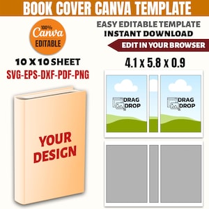 Blank Book Cover Canva Template, Book Cover Template Svg, Printable Book Cover Template, Canva Drag and Drop Template, Cricut Silhouette