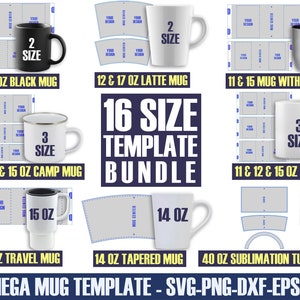 16 Size Mega Mug Template, Mug Template Svg, Mug Template, Tumbler Template, Travel Mug Template, Sublimation Tumbler Template