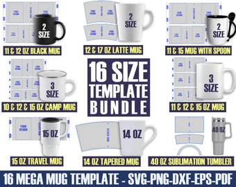 16 Size Mega Mug Template, Mug Template Svg, Mug Template, Tumbler Template, Travel Mug Template, Sublimation Tumbler Template