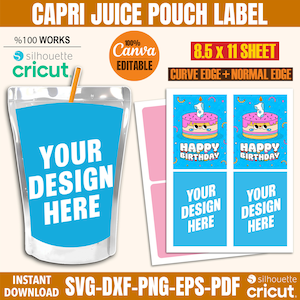Capri Juice Pouch Label Template: Party Favors, Canva Editable (Digital Download)